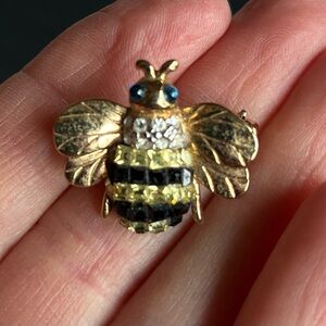 Carolee Gold and Black Rhonestone Honey Bee Brooch
